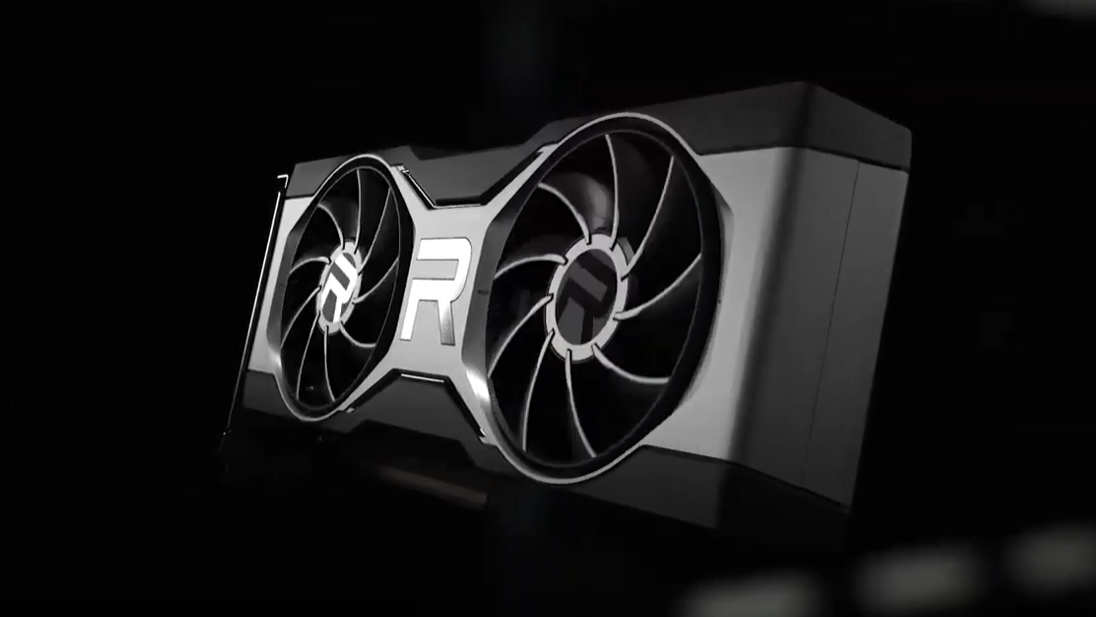 AMD RX 6700 XT graphics card render on black background