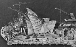 Black and white picture of the Sydney Opera House