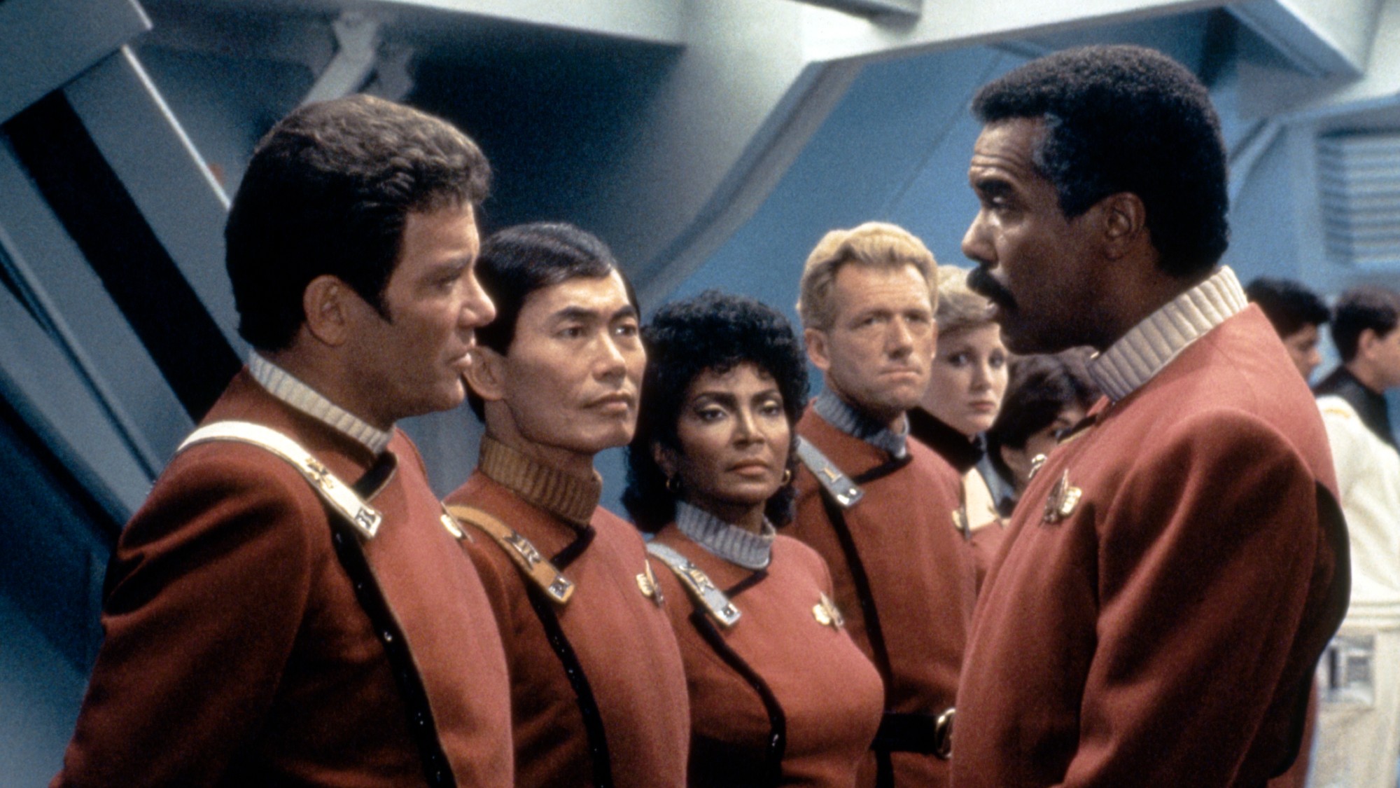 much of the cast of &#039;Star Trek III: The Search for Spock&#039; lined up their maroon uniforms