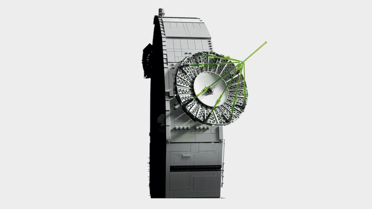 Lego Death Star set dish array and side against a plain background