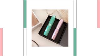 Scentbox vials in green and pink in a black box on template