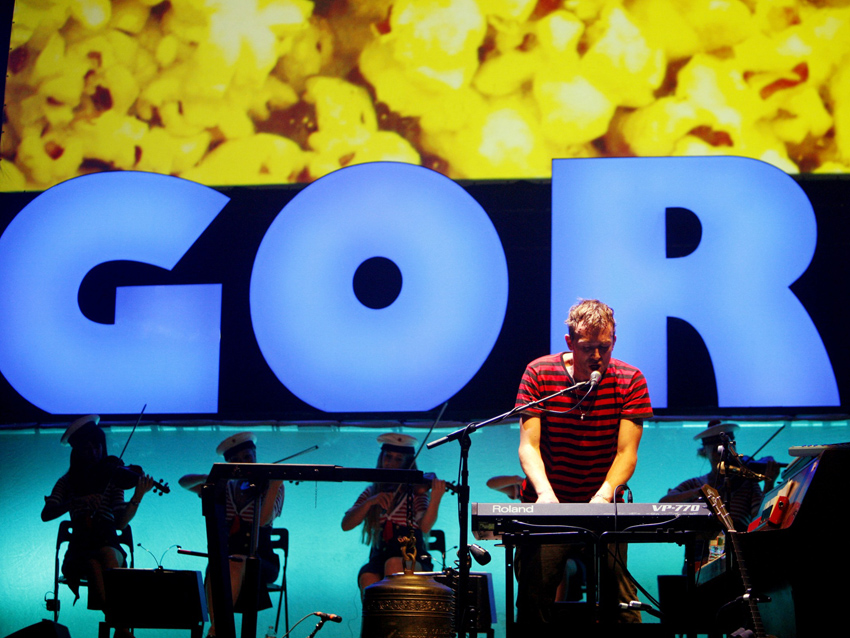 Damon Albarn plays a Roland synth on stage in New Jersey, but the new Gorillaz album was an iPad-only project.