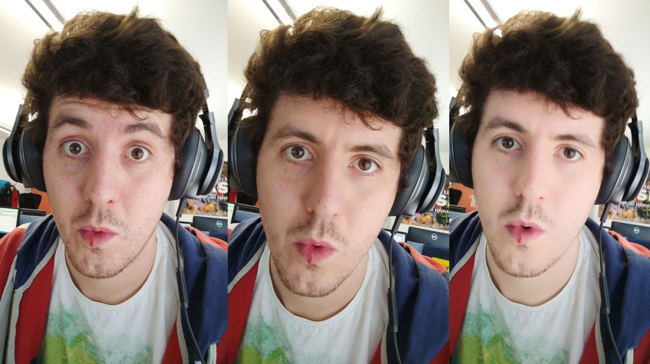 L &ndash; Beauty mode off. M &ndash; Beauty mode half. R &ndash; Beauty mode full