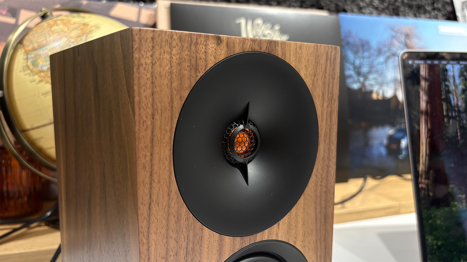 Cambridge Audio L/R S desktop speakers, detail of one speaker's tweeter