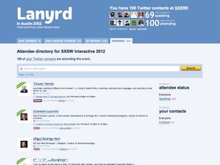 Lanyrd provides an attendee directory, showing users not only their Twitter contacts but everyone else who has marked themselves as attending the event