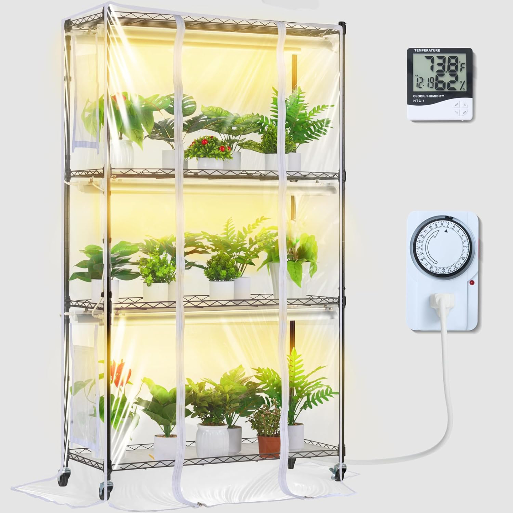 VEVOR Plant Stand with Grow Light, Grow Light Shelf with Cover and Thermometer
