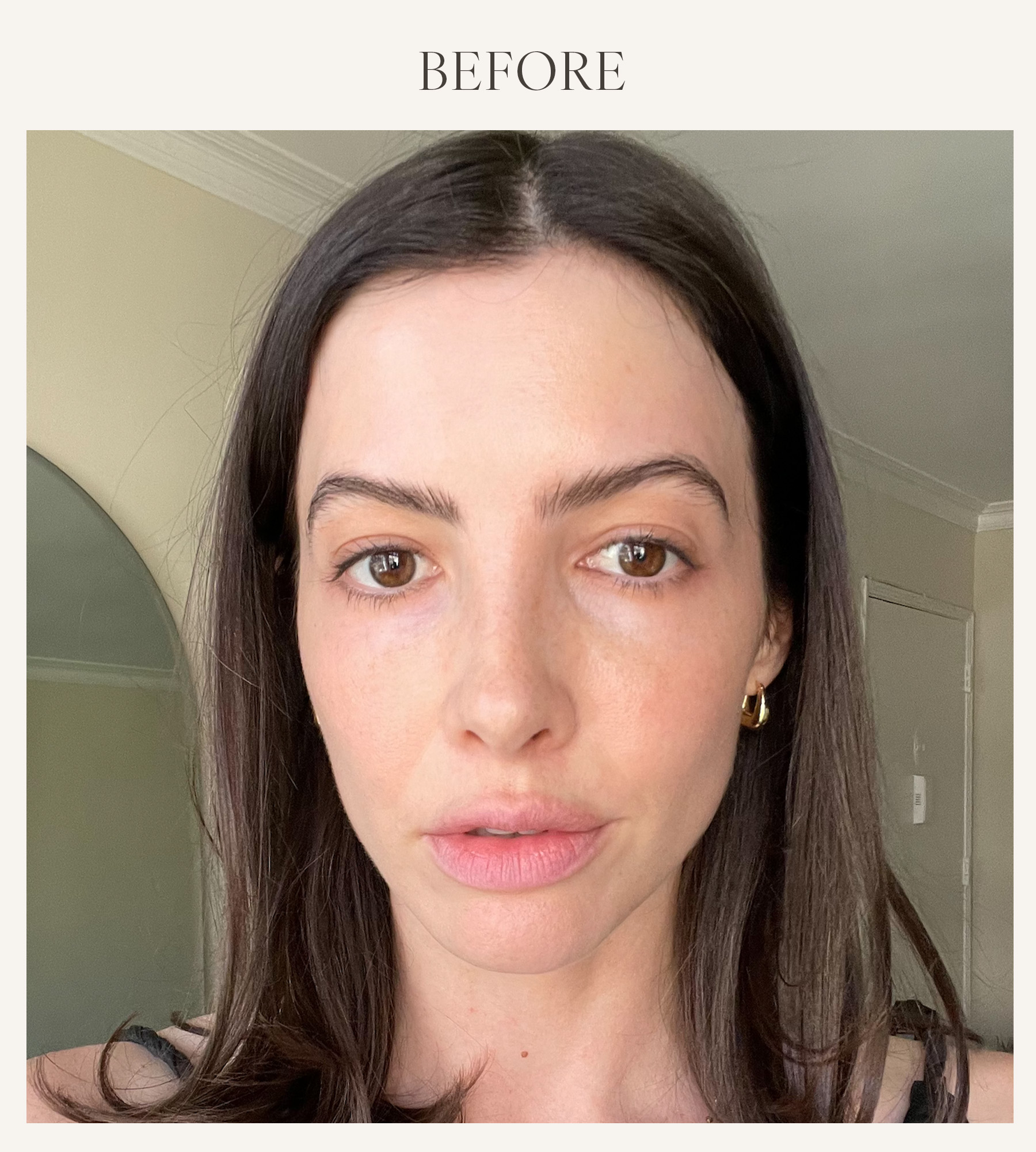 Before photo of Kat Collings testing the e.l.f. lip plumper 