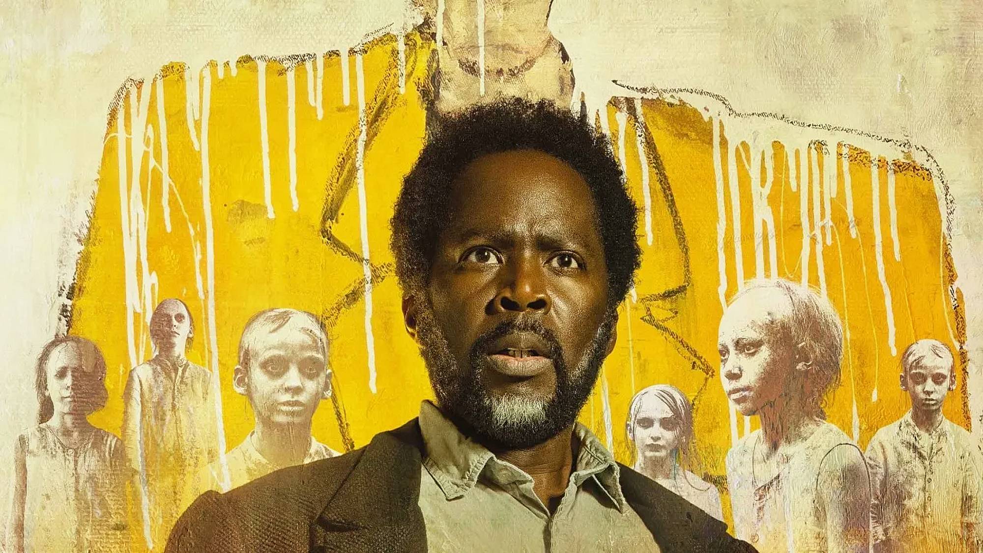 Harold Perrineau as Boyd Stevens in "From" season 4 poster surrounded by ghost children in front of a Man in Yellow painting 