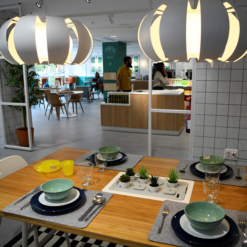 dining table and wooden top and dinner platters