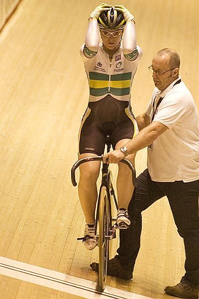 Oh man I forgot the free tickets for mum and dad: Australian Anna Meares gets ready for her gold medal ride in the women