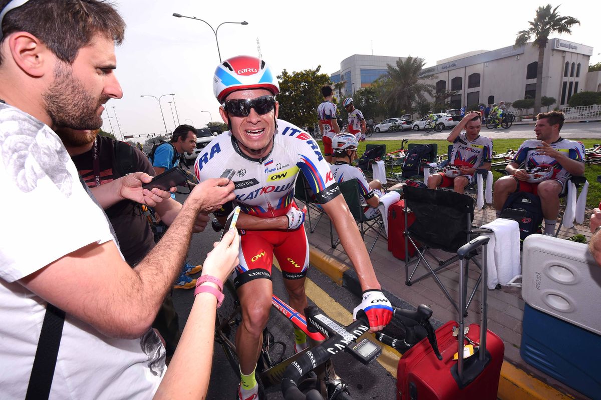 Alexander Kristoff (Katusha) talks to Cyclingnews editor Daniel Benson