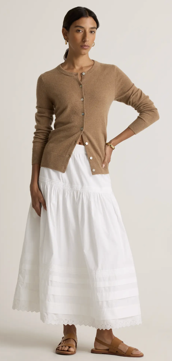 Quince, Organic Textured Cotton Pintuck Maxi Skirt in Classic White