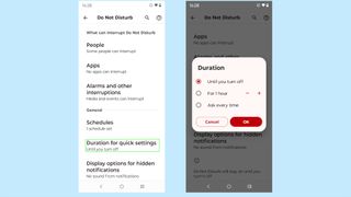 Do not disturb duration of quick setting options