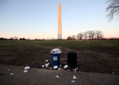 Trash builds up along the National Mall.
