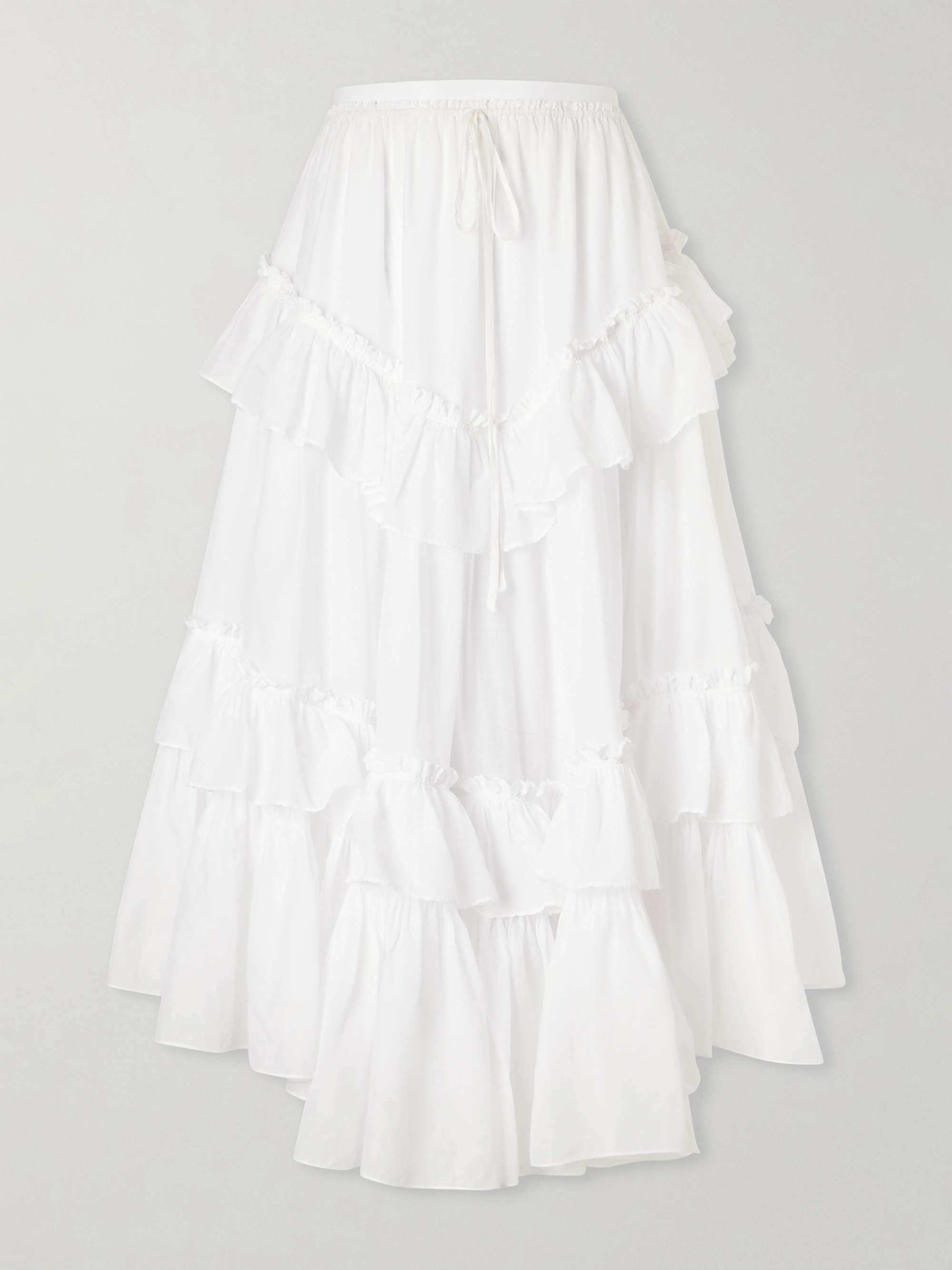 Ruffled Tiered Cotton-Voile Midi Skirt