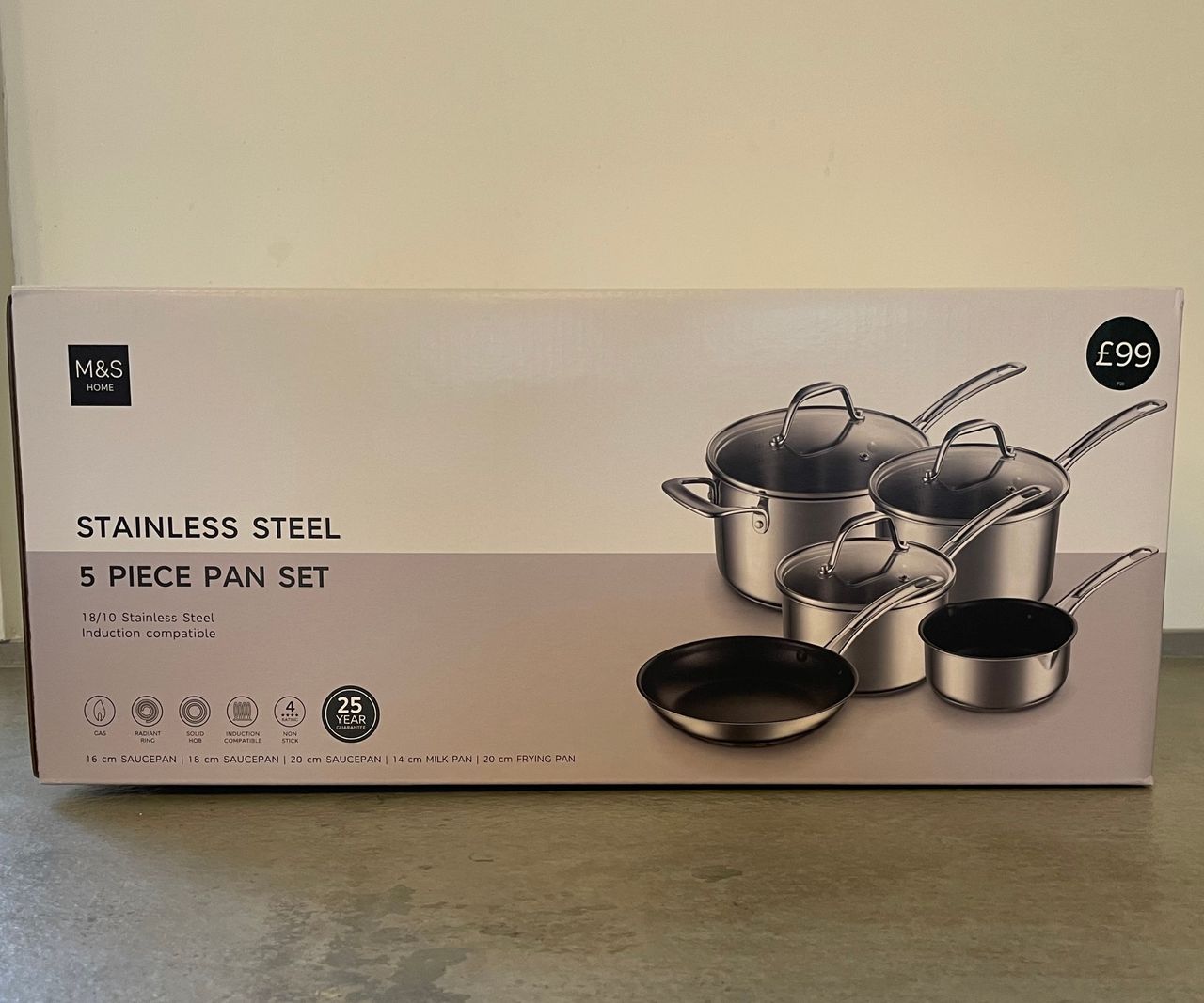 M&amp;S Stainless Steel Pan Set box