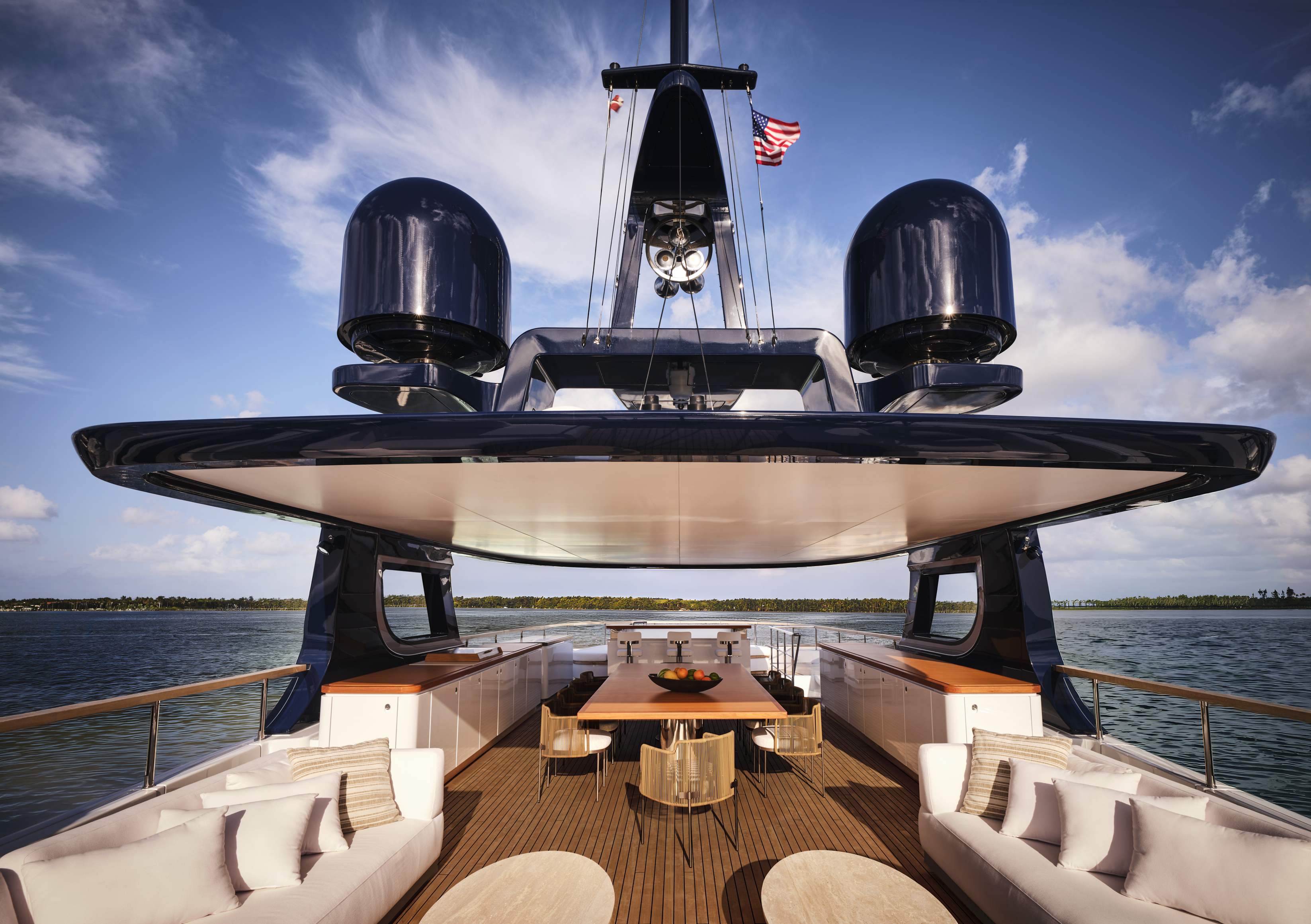 deck of luxury yacht with seating