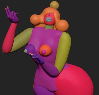 woman's body from the front made out of spheres in ZBrush