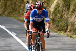 HONDARRIBIA SPAIN APRIL 08 Brandon Mcnulty of United States and UAE Team Emirates Blue best young jersey during the 60th ItzuliaVuelta Ciclista Pais Vasco 2021 Stage 4 a 1892km stage from VitoriaGasteiz to Hondarribia Breakaway aitzulia ehitzulia on April 08 2021 in Hondarribia Spain Photo by David RamosGetty Images