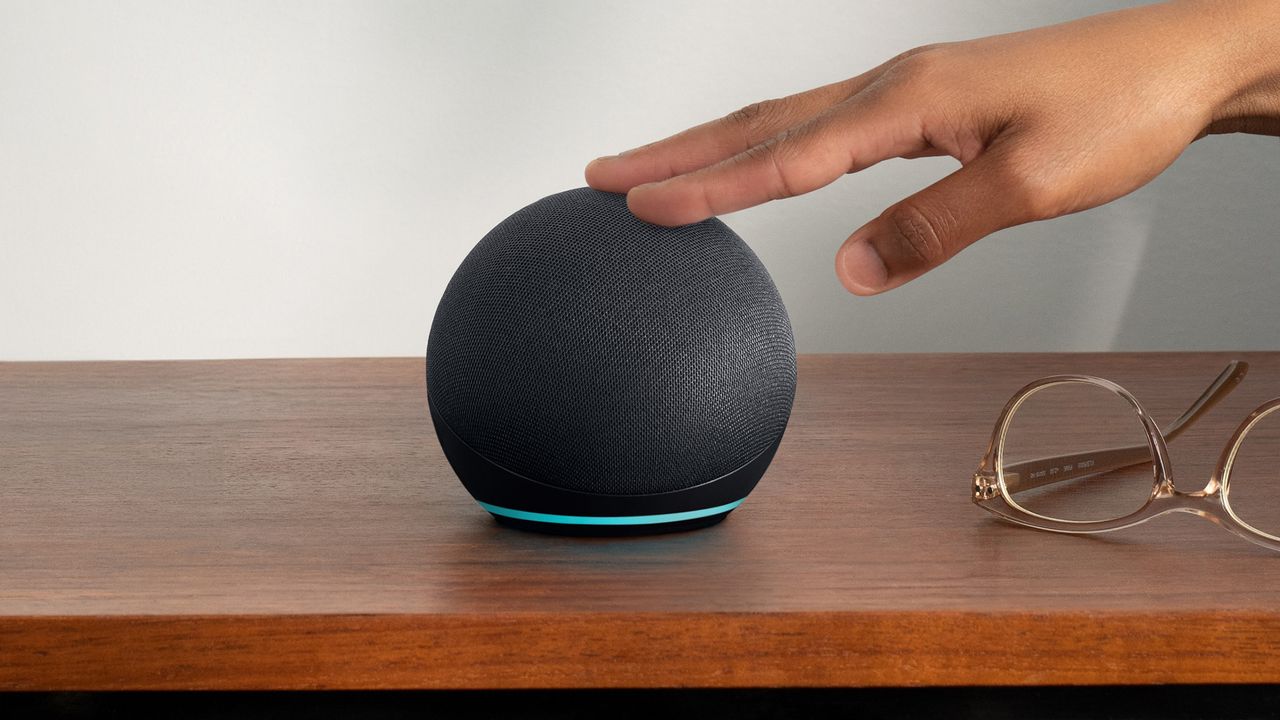 Press image of an Amazon Echo Dot in a home setting