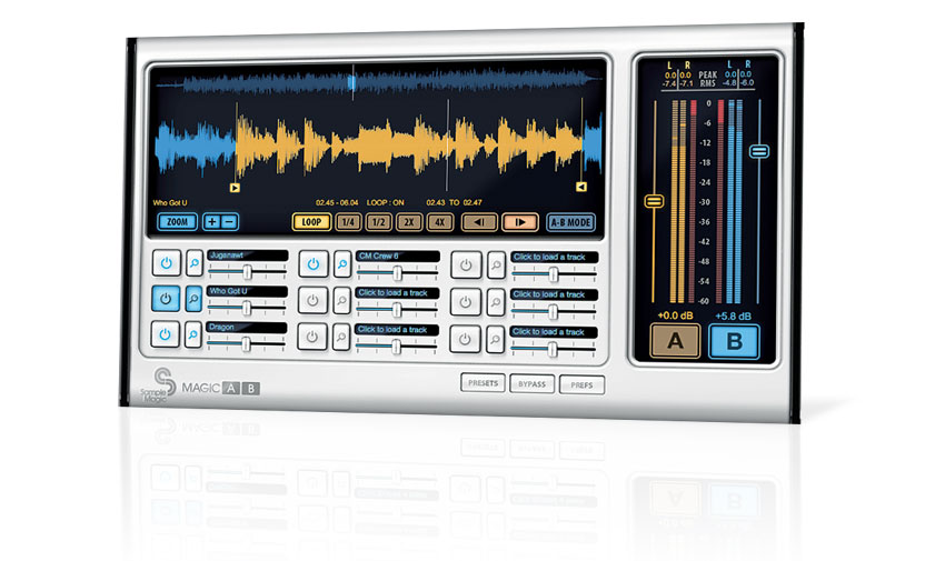 Hit the big A and B buttons under the meters to switch monitoring between the DAW and reference track