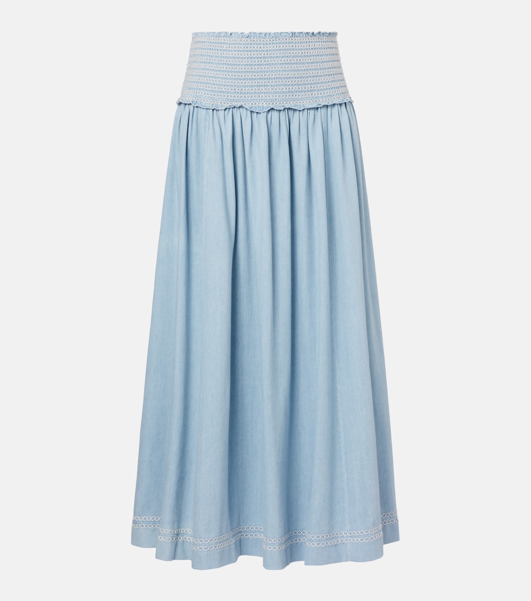 Ascension Shirred Denim Midi Skirt in Blue - Zimmermann