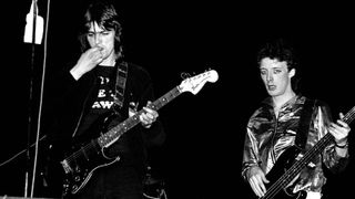 Robyn Hitchcock and Andy Metcalfe of The Soft Boys supporting The Damned at the Rainbow Theatre, London, England, on April 8th 1978