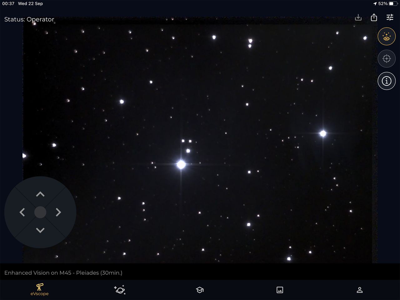 Screengrab of the Unistellar eVscope 2 smart telescope companion app interface
