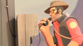 Team Fortress 2 Sniper calls somebody on a payphone