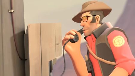 Team Fortress 2 Sniper calls somebody on a payphone