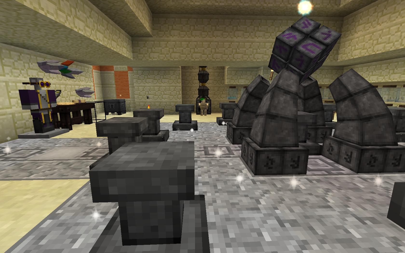 Minecraft mods - Thaumcraft - Several Thaumcraft machines set up in a sandstone base