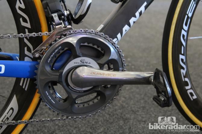Mark Renshaw's (Blanco) new Giant Propel Advanced SL aero road bike is nowhere near the UCI minimum weight limit at 7.59kg (16.73lb, without SRM computer). However, the data generated by his SRM power meter is still far more valuable than shaving a few grams.