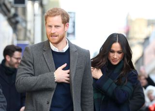 Prince Harry and Meghan Markle arrive for their visit to Social Bite on February 13, 2018 in Edinburgh, Scotland