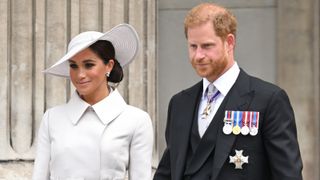 Queen couldn’t be photographed with Lilibet - Meghan, Duchess of Sussex and Prince Harry, Duke of Sussex attend the National Service of Thanksgiving at St Paul's Cathedral on June 03, 2022 in London, England.