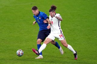 Italy’s Ciro Immobile (left) and England’s Kalvin Phillips (right)
