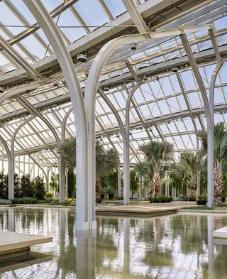 longwood gardens, lush greenery and a greenhouse