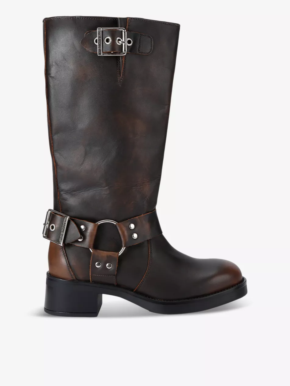 Beau Buckle-Embellished Leather Boots