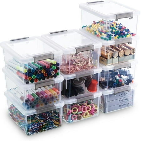 Kerhouze 1.3 Qt Small Storage Bin With Lid Plastic for Kids Craft Toy Sewing Organizer10 Packs 6.9"lx5"wx3"h