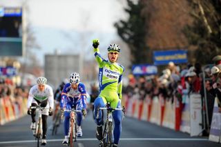 Peter Sagan (Liquigas-Doimo) punches the air with delight