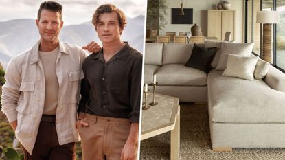 jeremiah brent and nate berkus with theirliving room pieces from living spaces