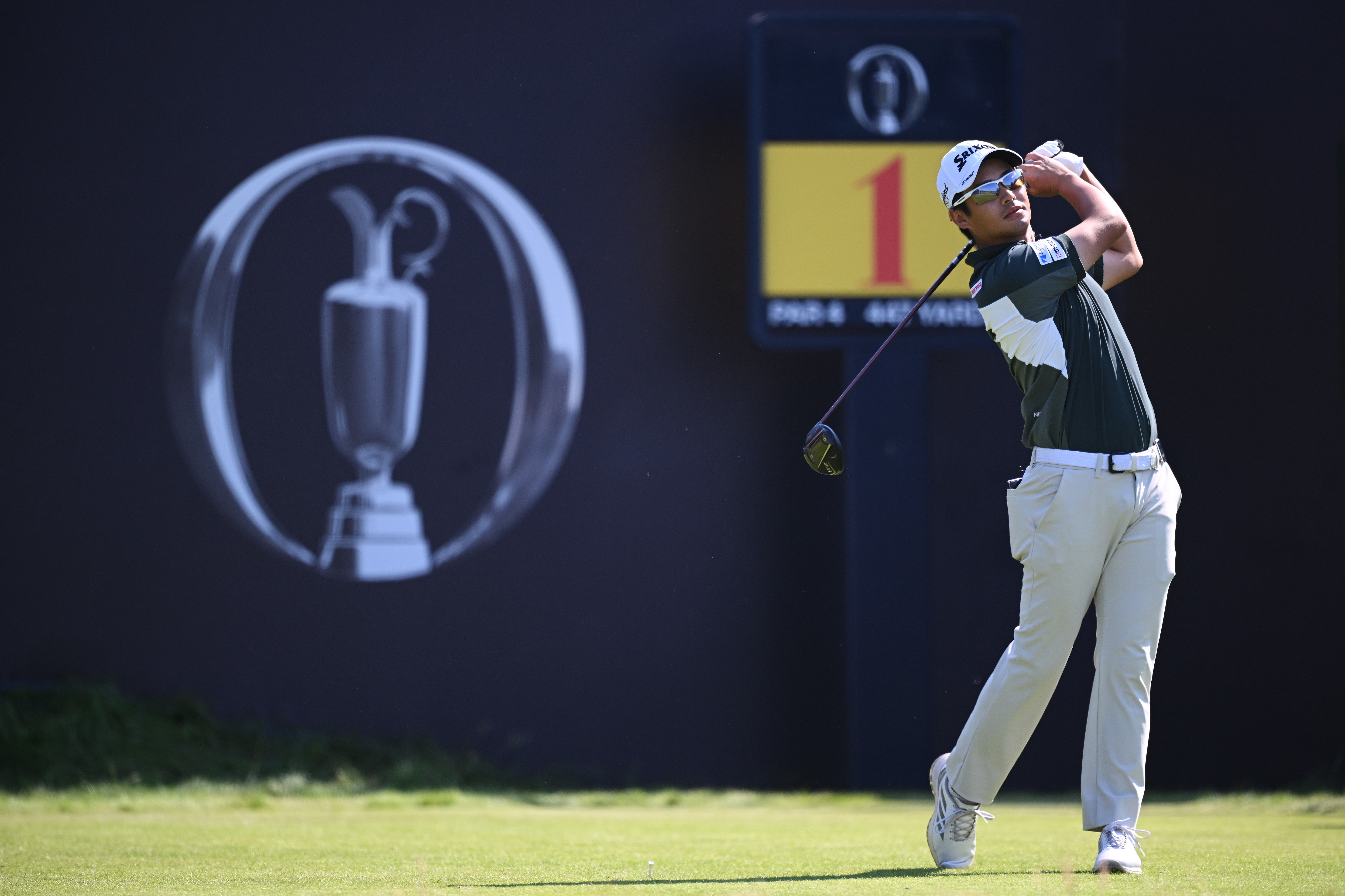 Naoyuki Kataoka hits a tee shot off the first hole at Royal Birkdale during round two of the 2026 Open