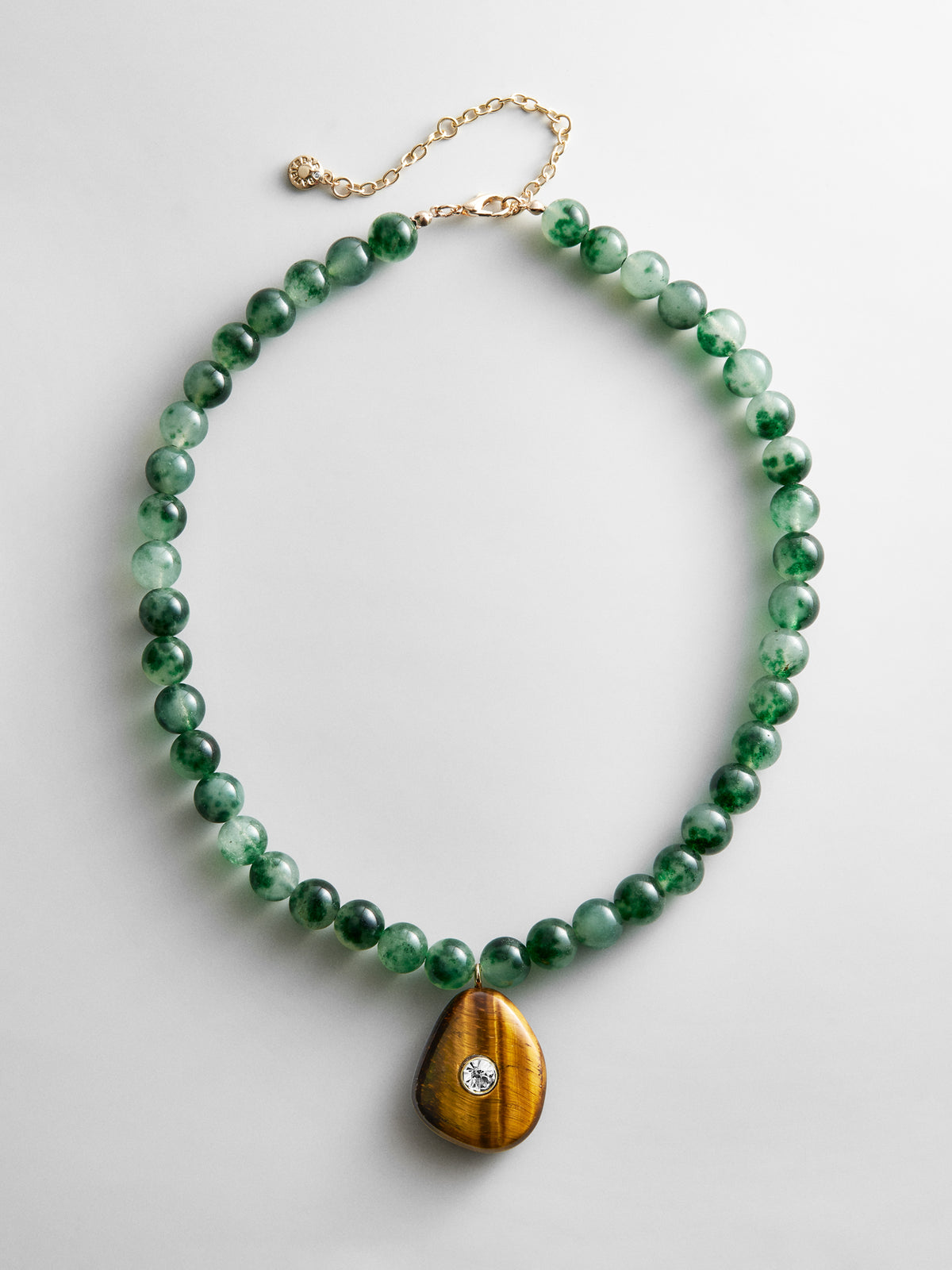 Jamie Semi-Precious Beaded Necklace - Green Jade/tiger's Eye