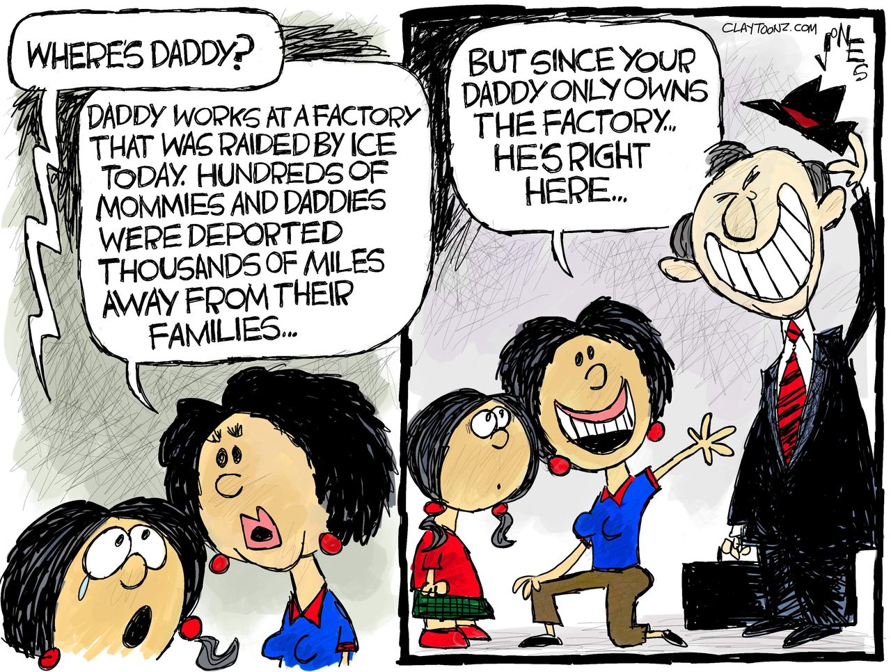 Political Cartoon ICE Raid Mississippi Factory Where&amp;#039;s Daddy