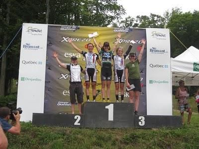 The women's podium at the Canada Cup in Bromont, with Mary McConneloug on top.