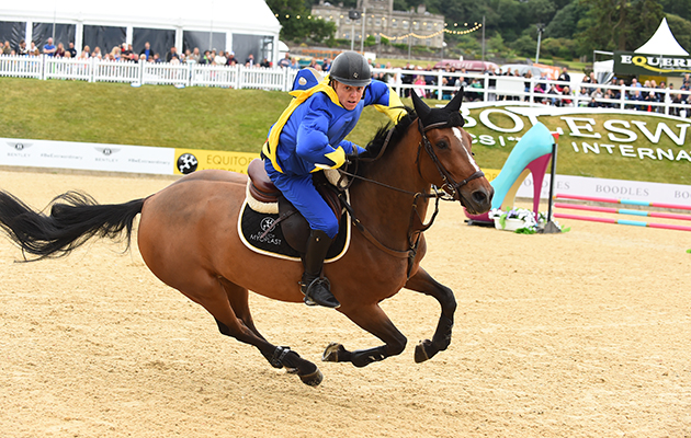 Matthew Sampson and Sula Von Bulow during the invitational Mini Major Relay during the Equerry Bolesworth International Horse Show at Bolesworth Castle near Chester in Cheshire in the UK on 17th June 2018
