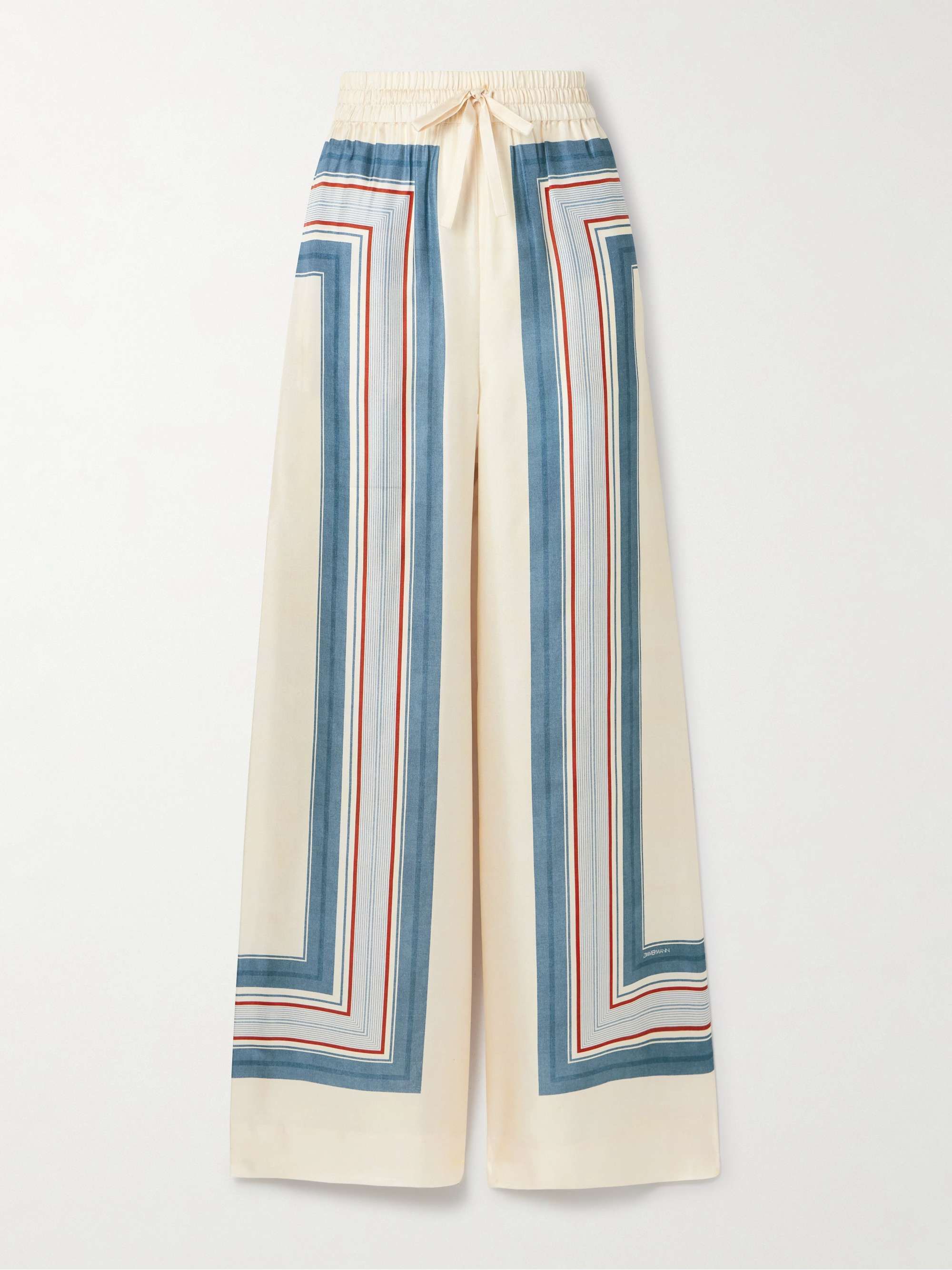 Striped Silk-Twill Wide-Leg Pants