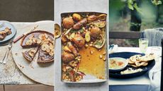 Tartm sausage dish, flatbread and hummus