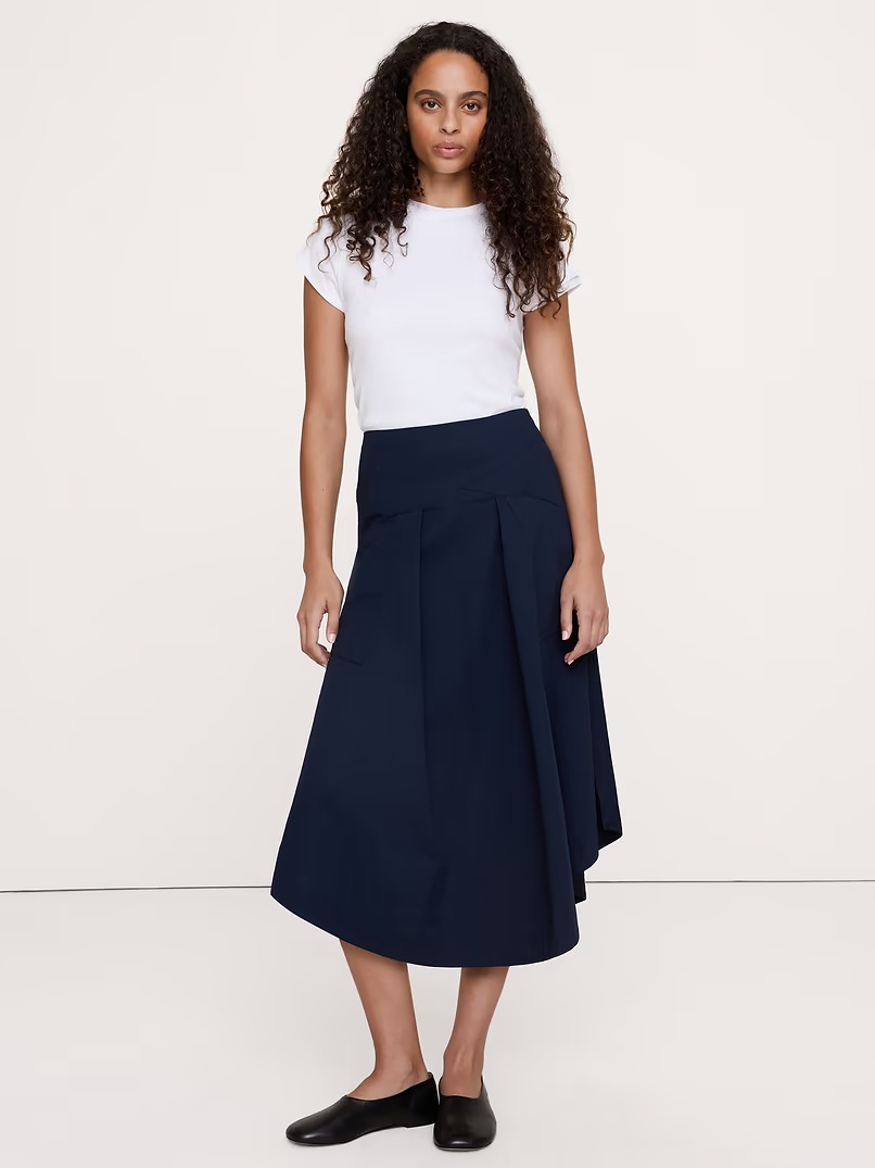 Banana Republic, Stretch-Cotton Drop-Waist Midi Skirt