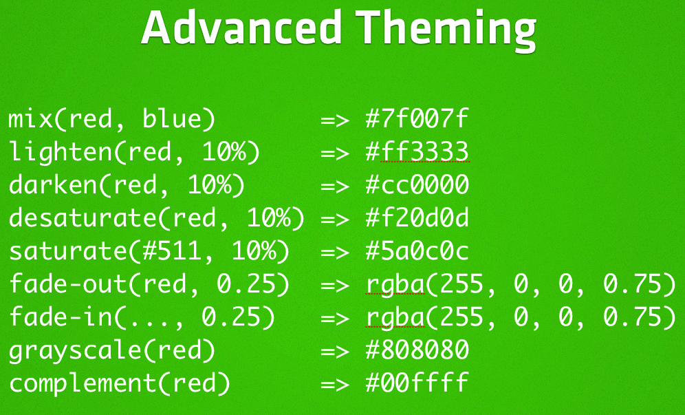 Colour functions in Sass enable you to manipulate colours just like you would in Photoshop