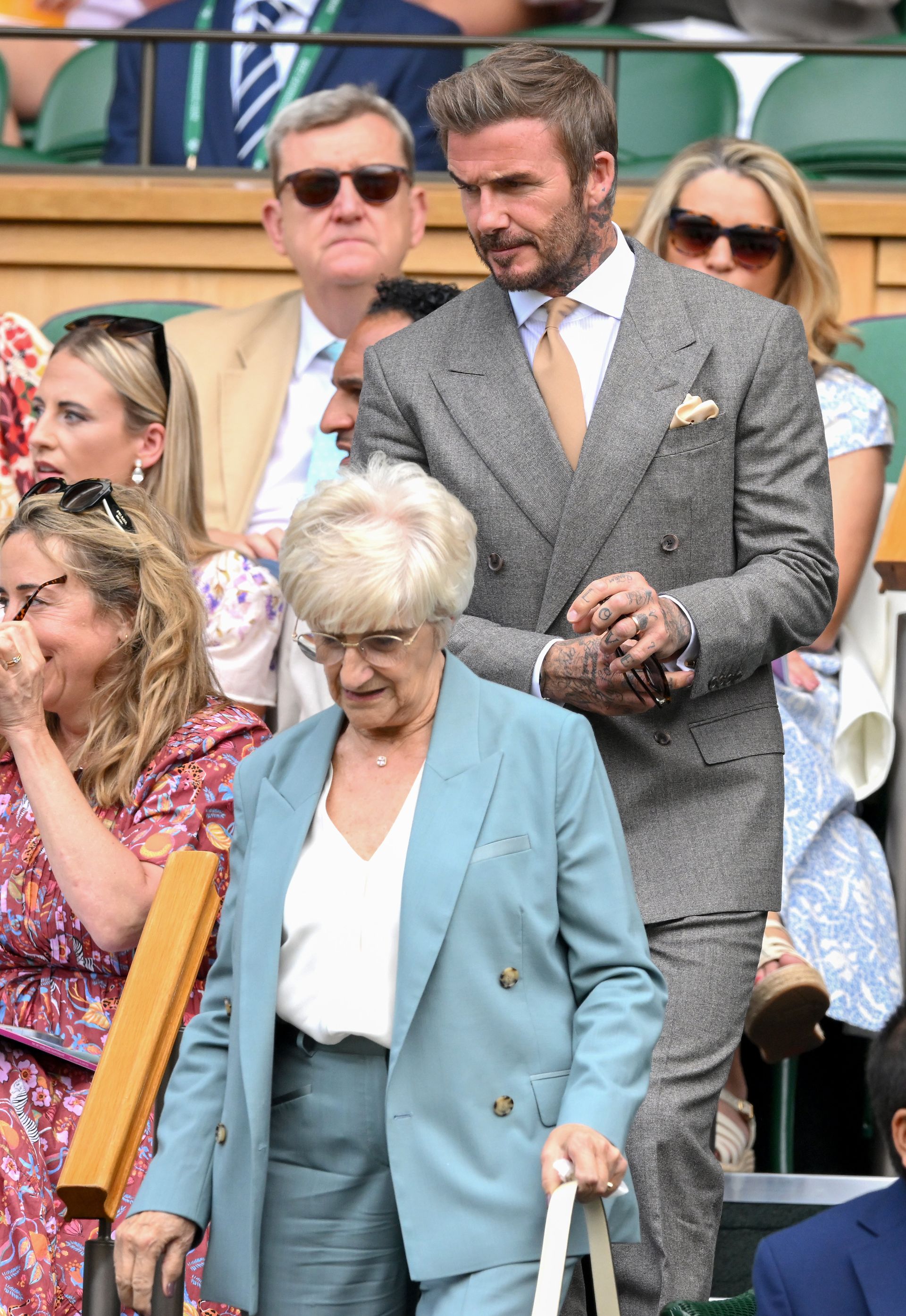 Sir David Beckham and Sandra Beckham attend day one of the 2026 Wimbledon Tennis Championships at the All England Lawn Tennis and Croquet Club on June 29, 2026 in London, England.